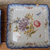 Set of 2 old square Charolles plates with flower pattern