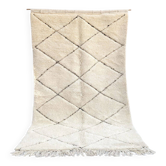Tapis blanc Beni Ourain en laine 2.5X1.5m motif losange berbère tissé main