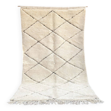 Tapis blanc Beni Ourain en laine 2.5X1.5m motif losange berbère tissé main