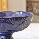 Antique large cobalt fruit bowl with shell relief