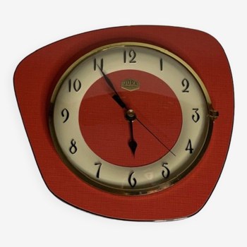 Pendule murale bayard vintage en formica rouge