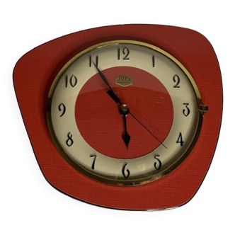 Pendule murale bayard vintage en formica rouge