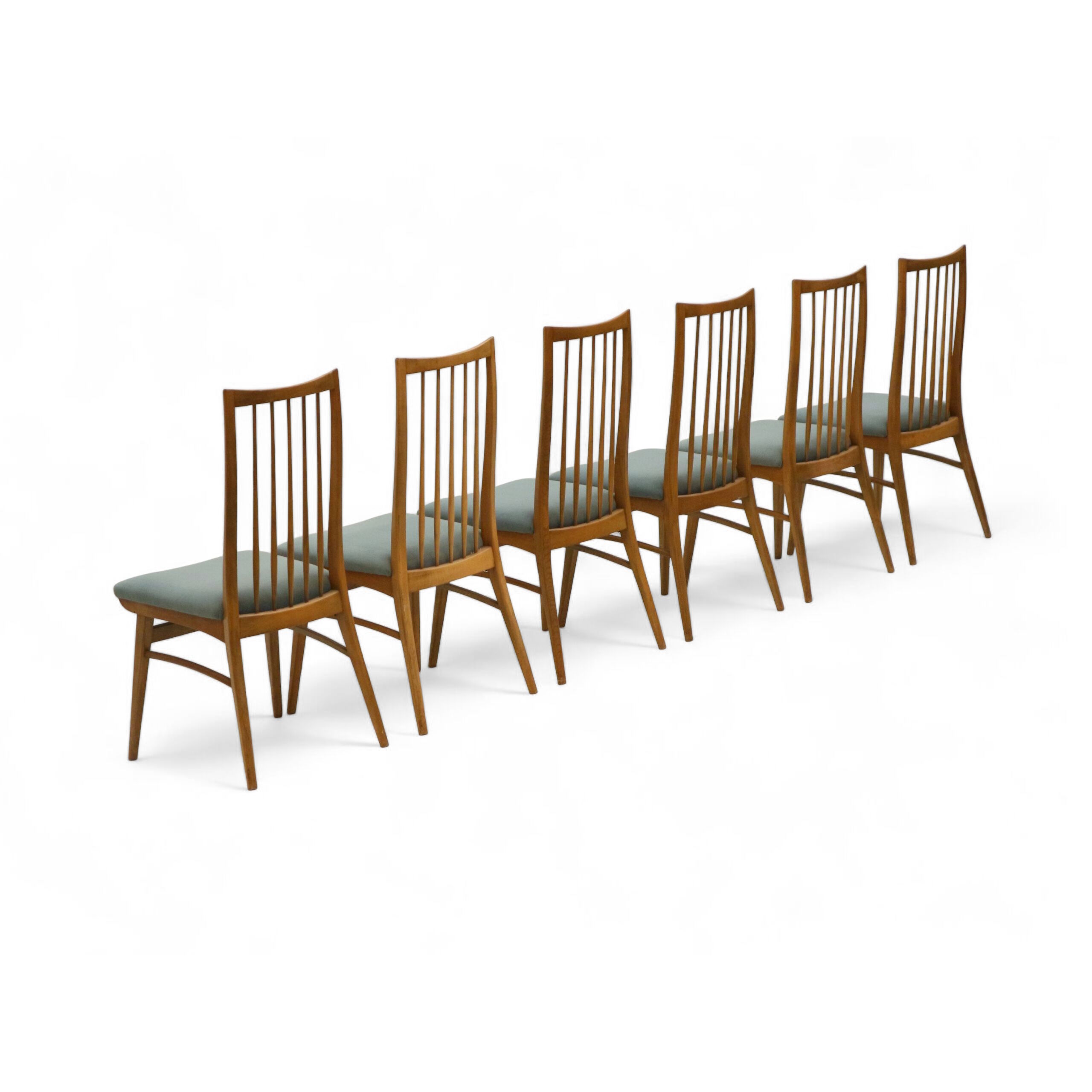 Set of 6 chairs with turquoise upholstery made in the 1960s