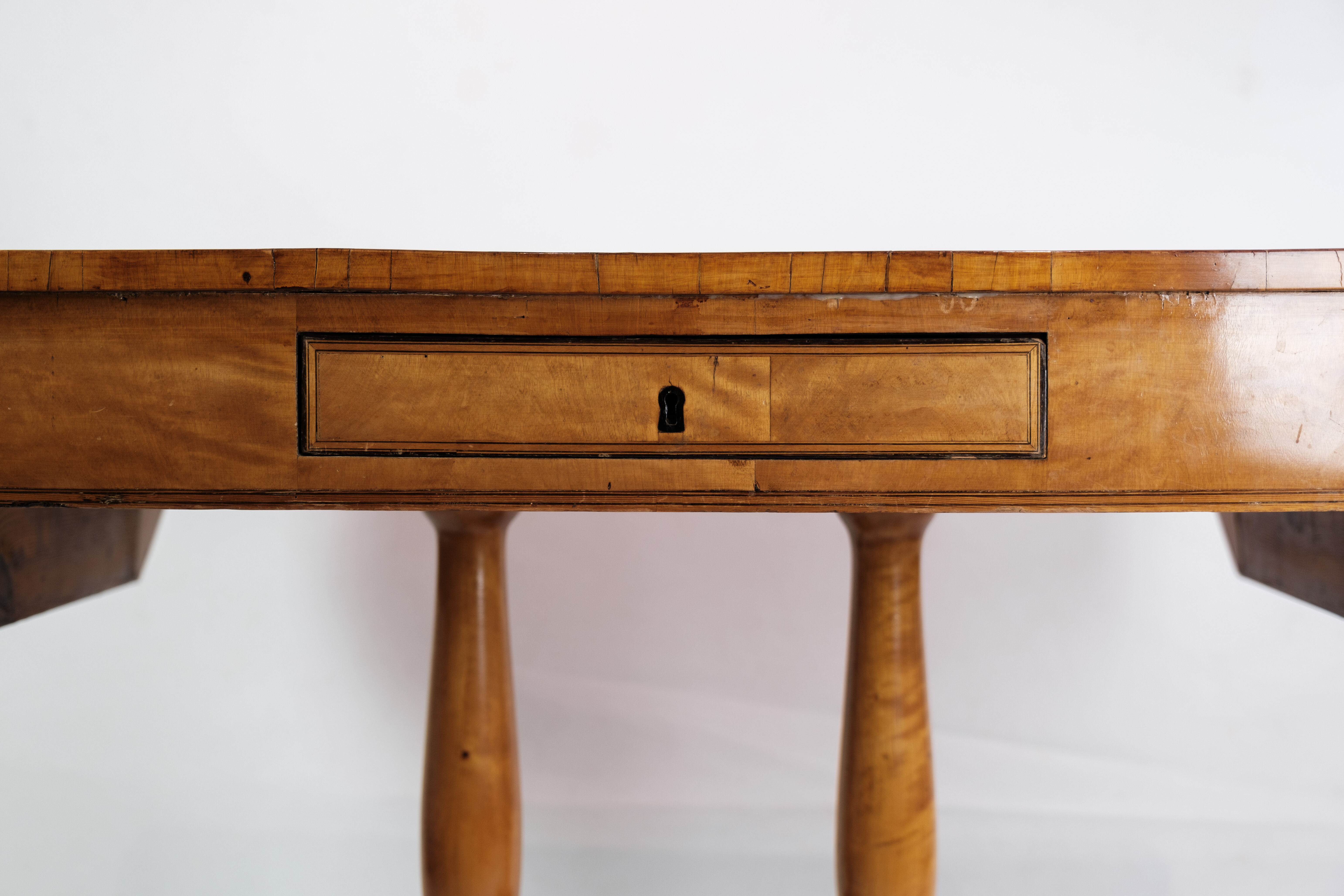 Antique Empire Table with Flaps and Marquetry in Birch Wood from 1840s
