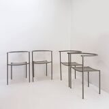 Set of 4 gray metal chairs in the style of Starck's "Von Vogelsans" model