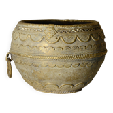 Pot ethnique en bronze ancien, fabrication artisanale d’Inde