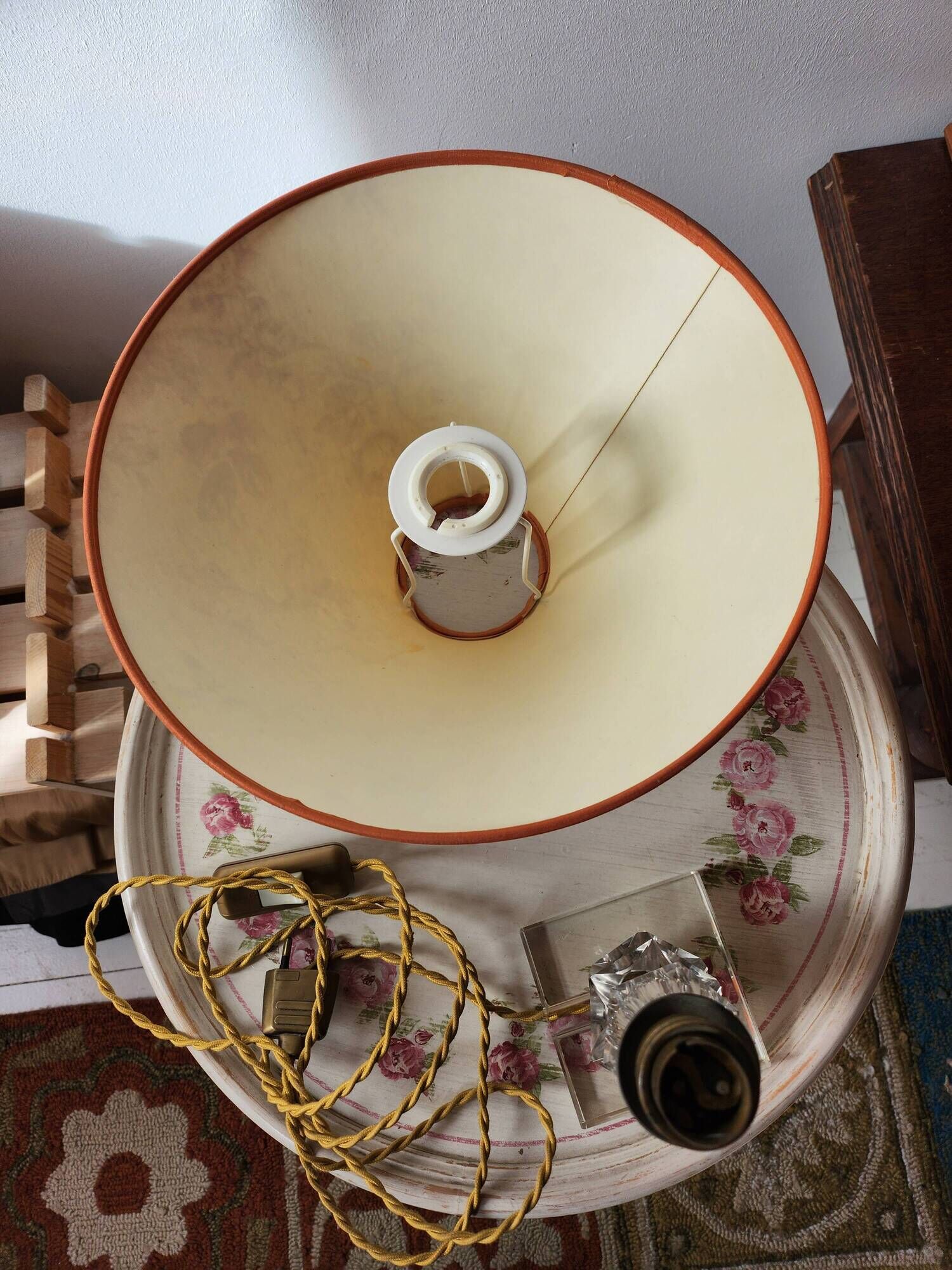 “Vintage” glass bedside lamp and its lampshade