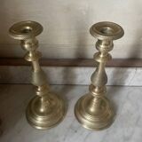 Antique pair of gilded bronze candlesticks