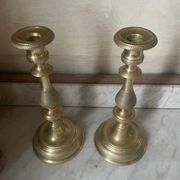Antique pair of gilded bronze candlesticks