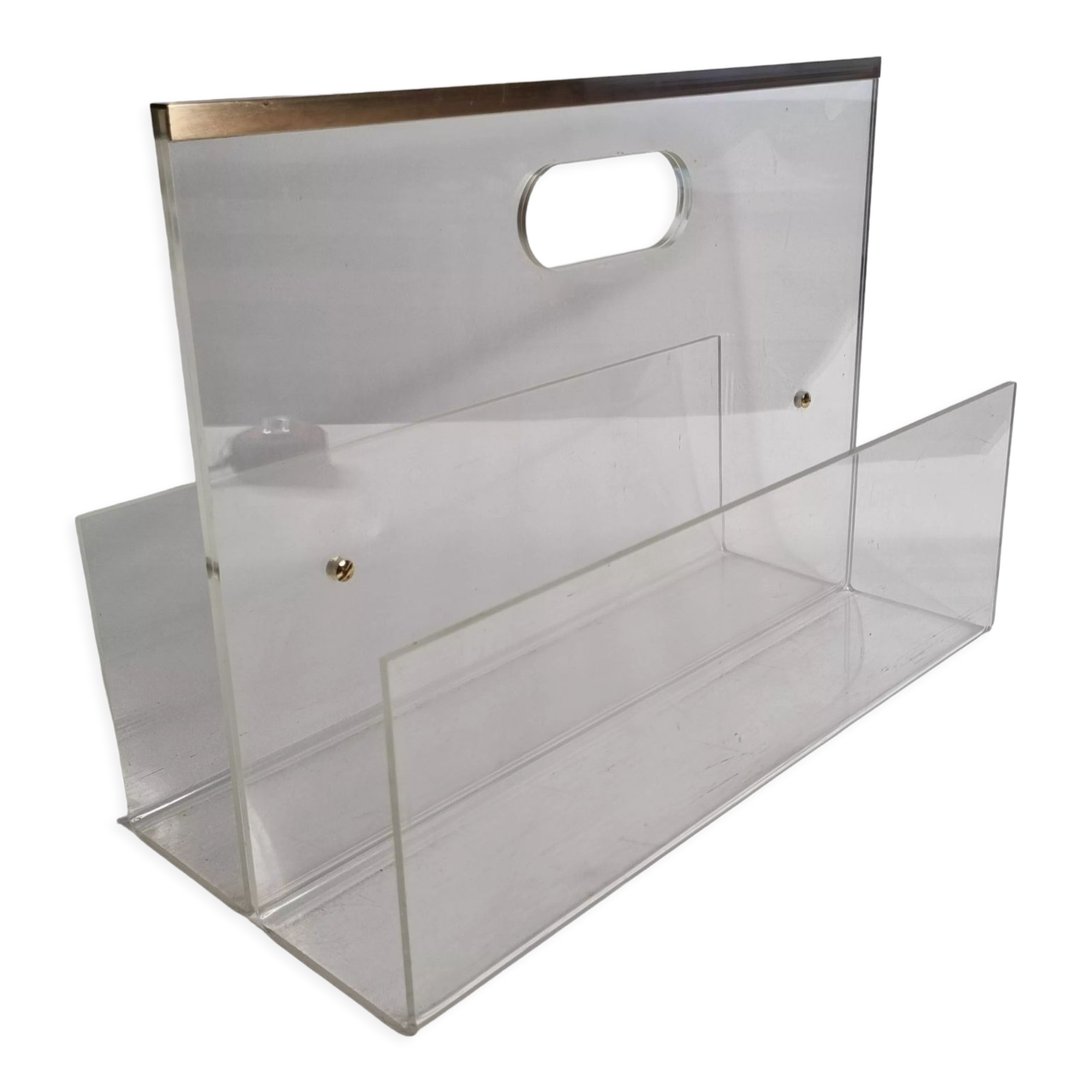 Magazine holder in plexiglass and vintage brass David Lange