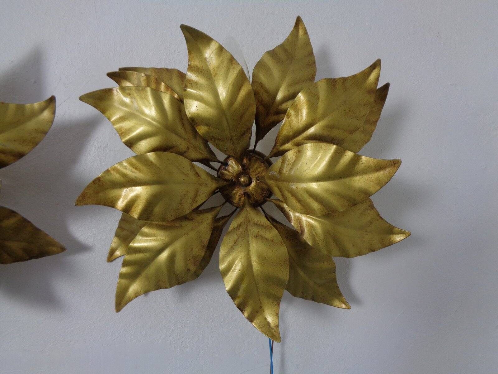 Golden Flower Shape Flushmounts by Hans Kögl, 1970s, Set of 2