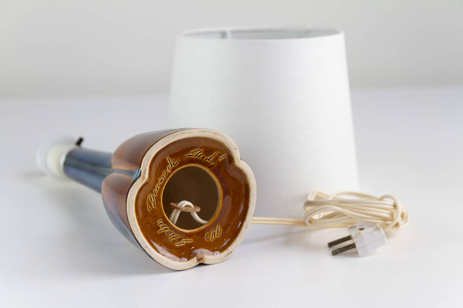 Danish Modern Blue and Brown Ceramic Table Lamp by E. Johansen for Søholm, 1960s