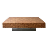 Coffee table with elm burl, integrated drawers, Mahey for Roche Bobois 1970.
