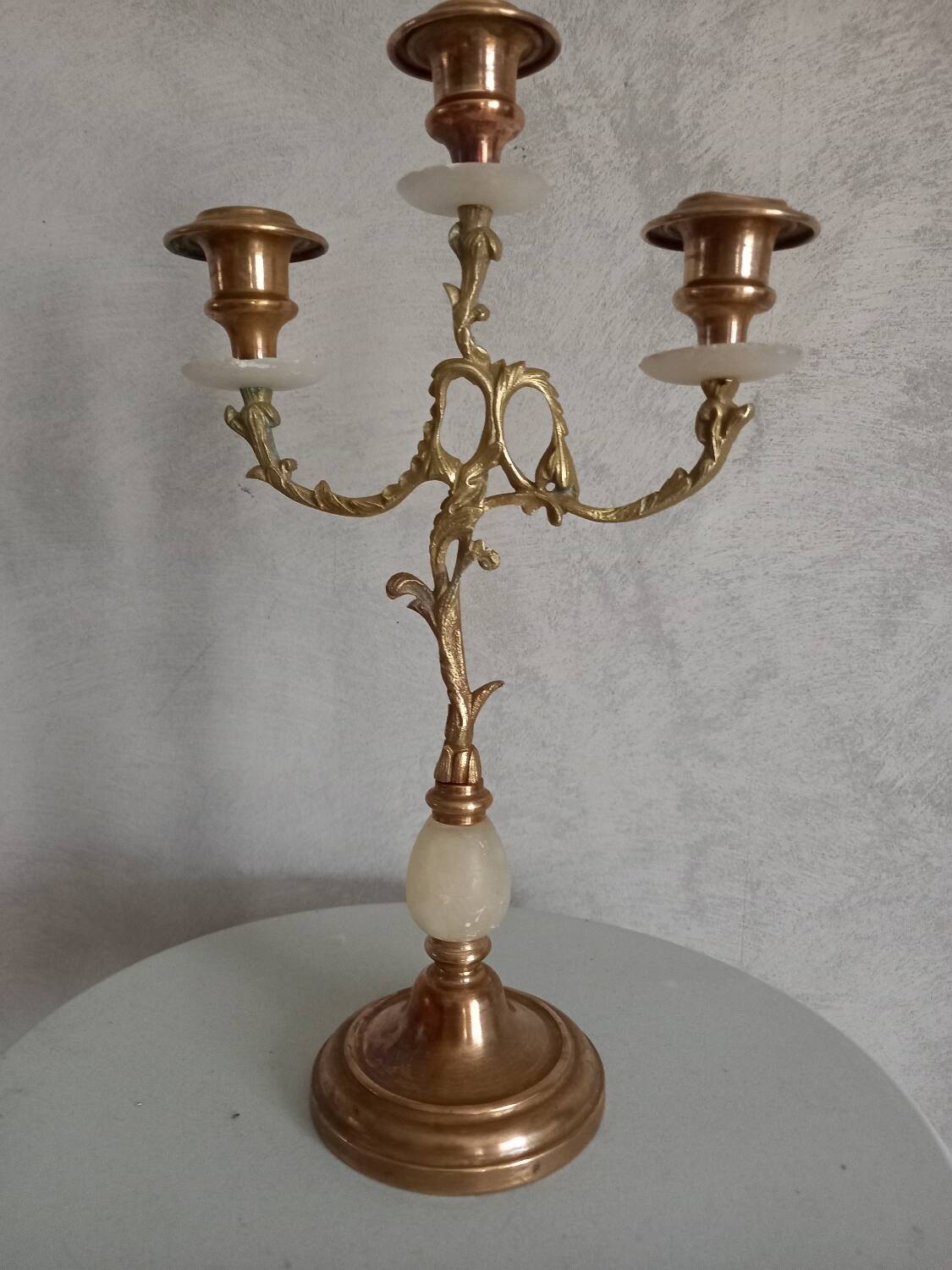 Brass and stone chandelier