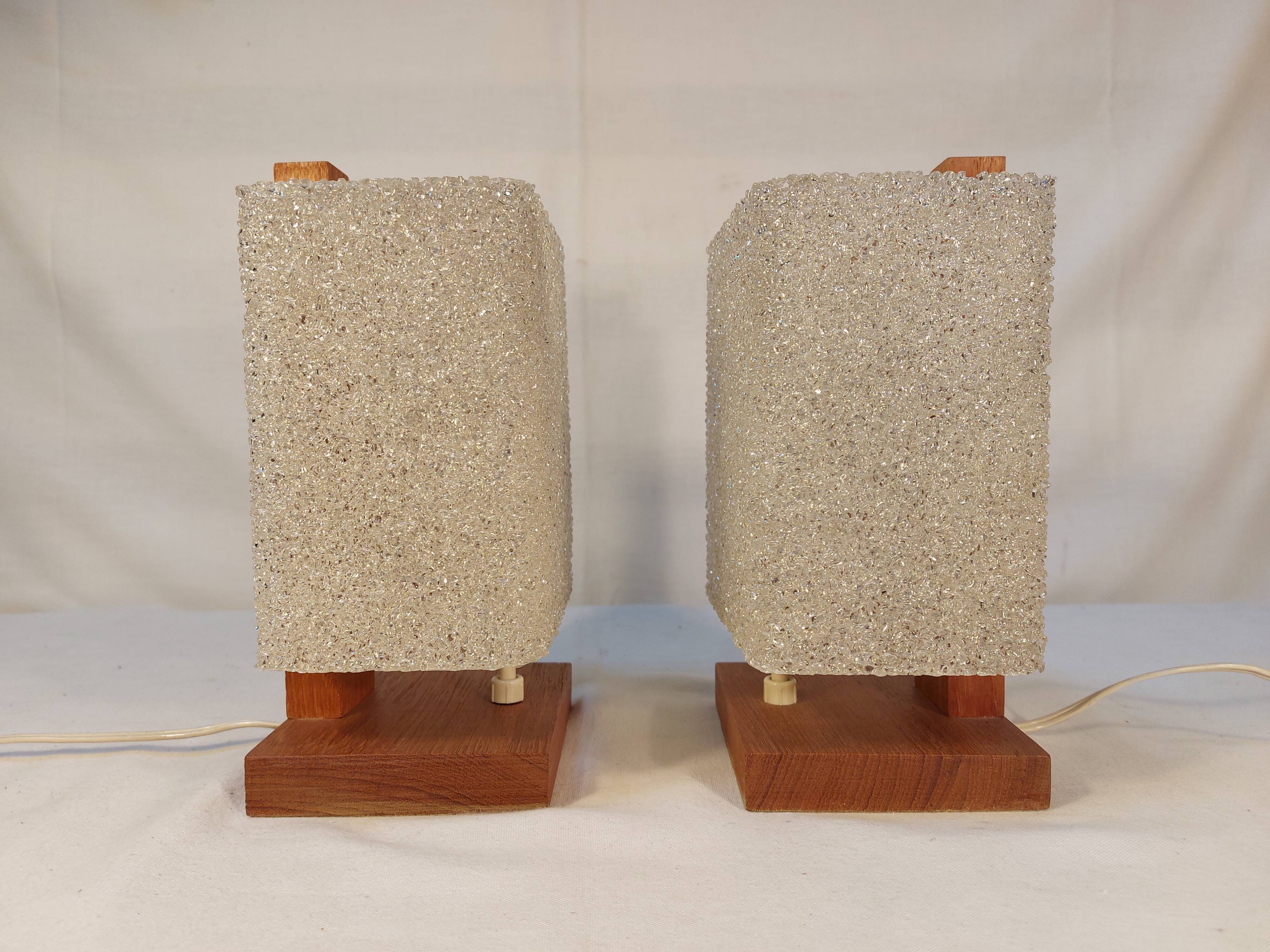Pair of vintage Scandinavian table lamps in teak and Perspex