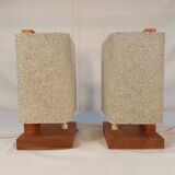 Pair of vintage Scandinavian table lamps in teak and Perspex