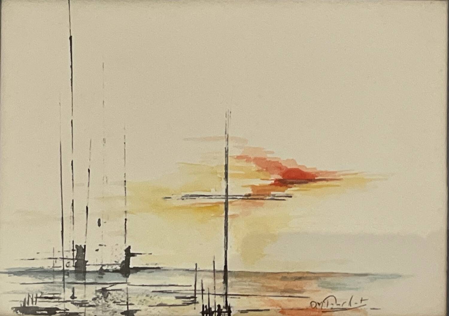Painting: abstract watercolor - sunset facing the port