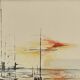 Tableau, aquarelle abstraite "Coucher de soleil face au port"