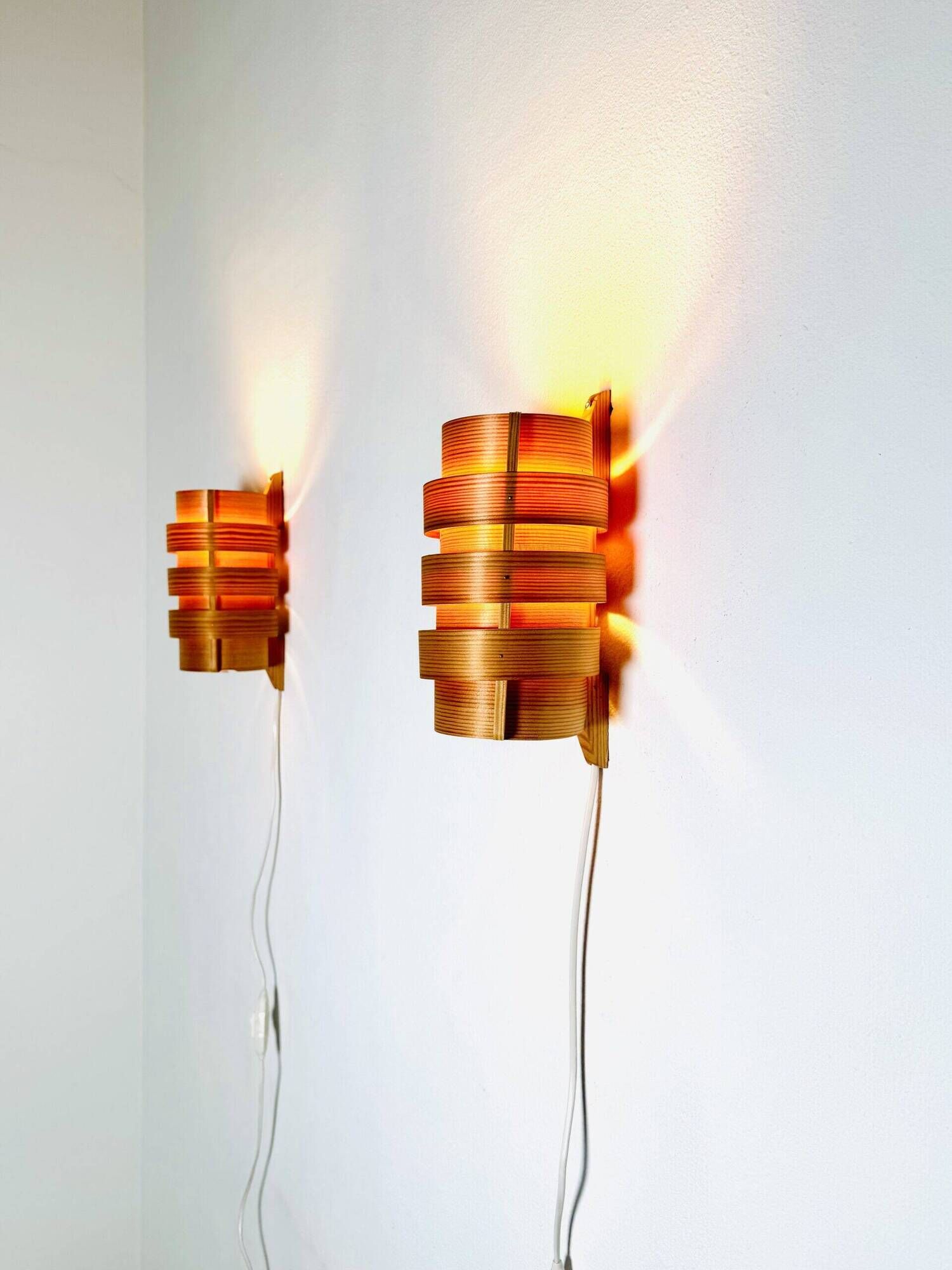 Set Of Curved Pine Veneer Wall Lamps By Hans-Agne Jakobsson For Markaryd, Sweden 1960S