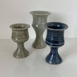 Set of three small candlesticks in glazed sandstone from Puisaye