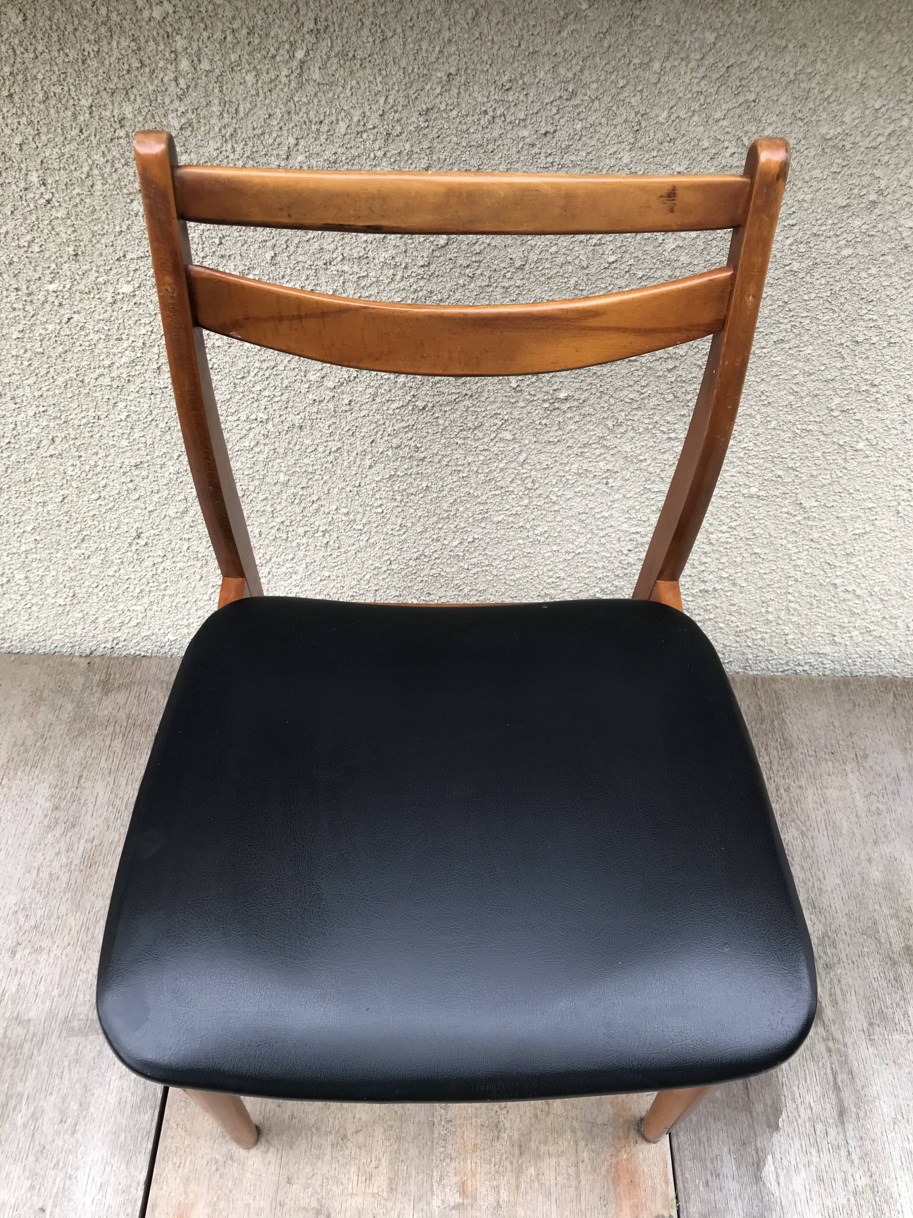 Series of 4 Old Scandinavian Chairs Wood Teck - Skai Skaï Black Vintage