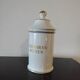 Pharmacy / apothecary pot in white earthenware decorated with gold net, "Catharan: Roseus signed Limoges