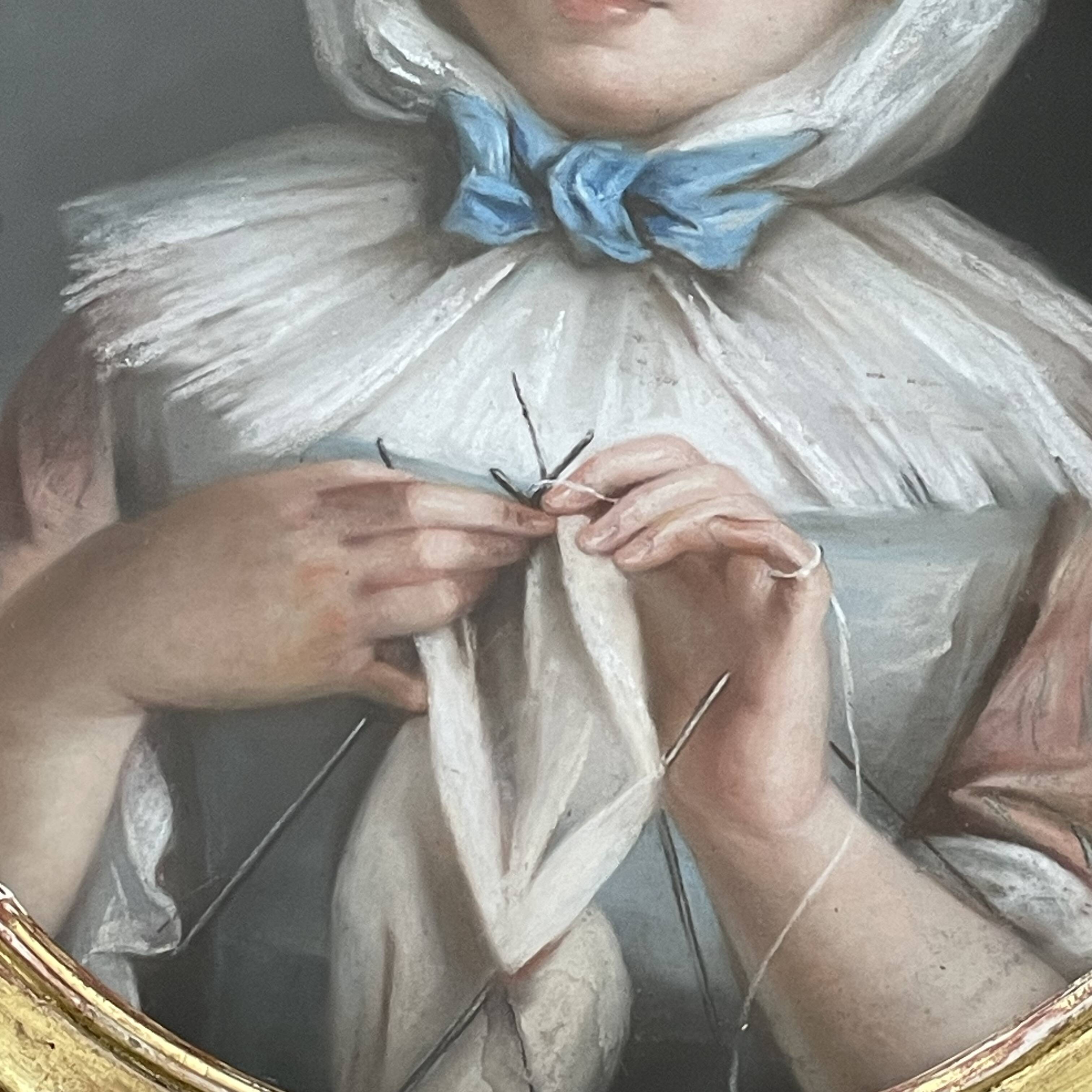 Portrait of a young girl in pastel from the 19th century.