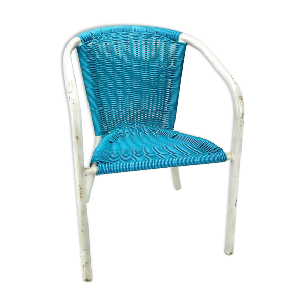 Fauteuil enfant en métal blanc et scoubidou bleu&nbsp;turquoise