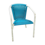 Children's armchair in white metal and turquoise blue scoubidou
