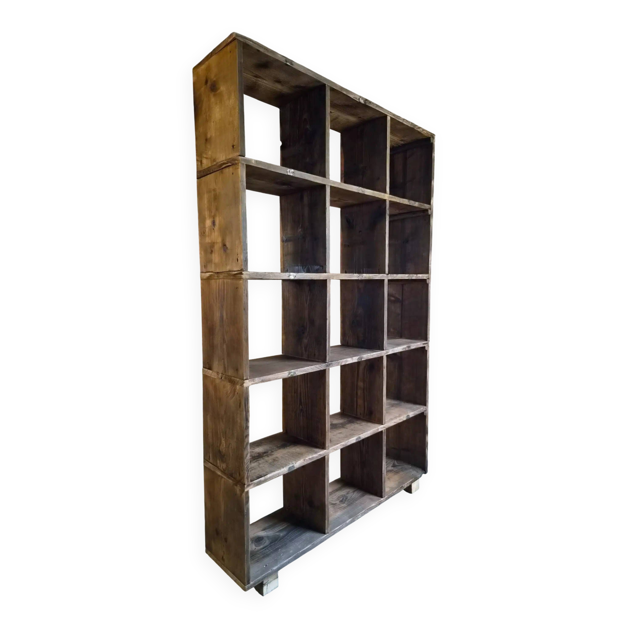 Old industrial shelf / room divider in pine, France, early 20th century