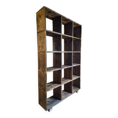 Étagère industrielle ancienne / séparateur de pièce en pin, France, début du 20ème siècle