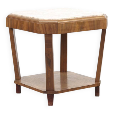 Table d'appoint ou console Art Déco française antique avec plateau en marbre rose