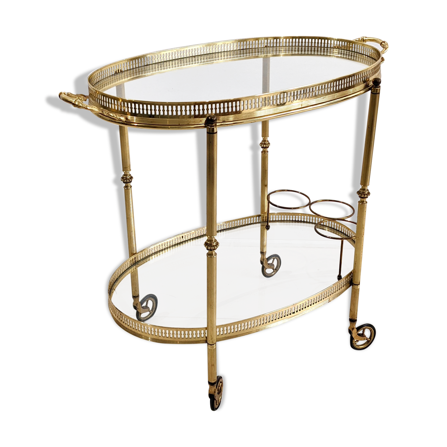 Golden metal dessert with glass tops