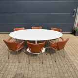 Original oval Tulip Knoll table 198cm white laminate, NEW in the box.