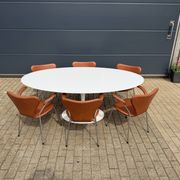 Original oval Tulip Knoll table 198cm white laminate, NEW in the box.