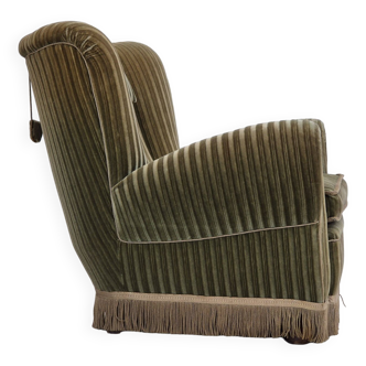 Années 1960, fauteuil relax danois, état d'origine, meuble en velours vert.