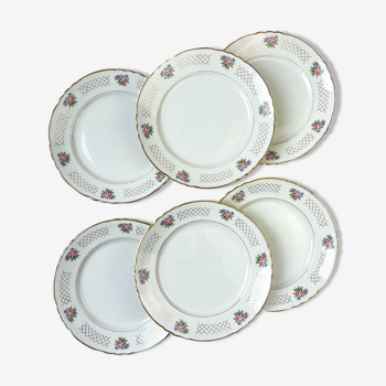 6 flat plates in floral earthenware moulin des loups model cordoba