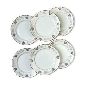6 flat plates in floral earthenware moulin des loups model cordoba