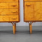 1960s František Mezulaník mid-century maple nightstands with black glass tops