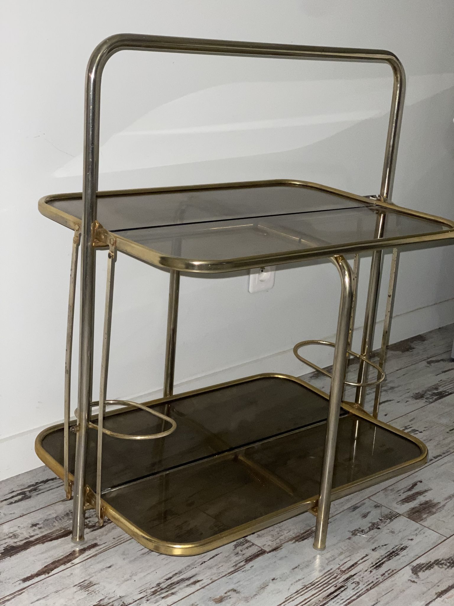 Golden tubing bar and smoked glass top circa 60/70