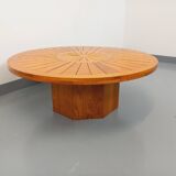 Vintage round pine coffee table from the 70s