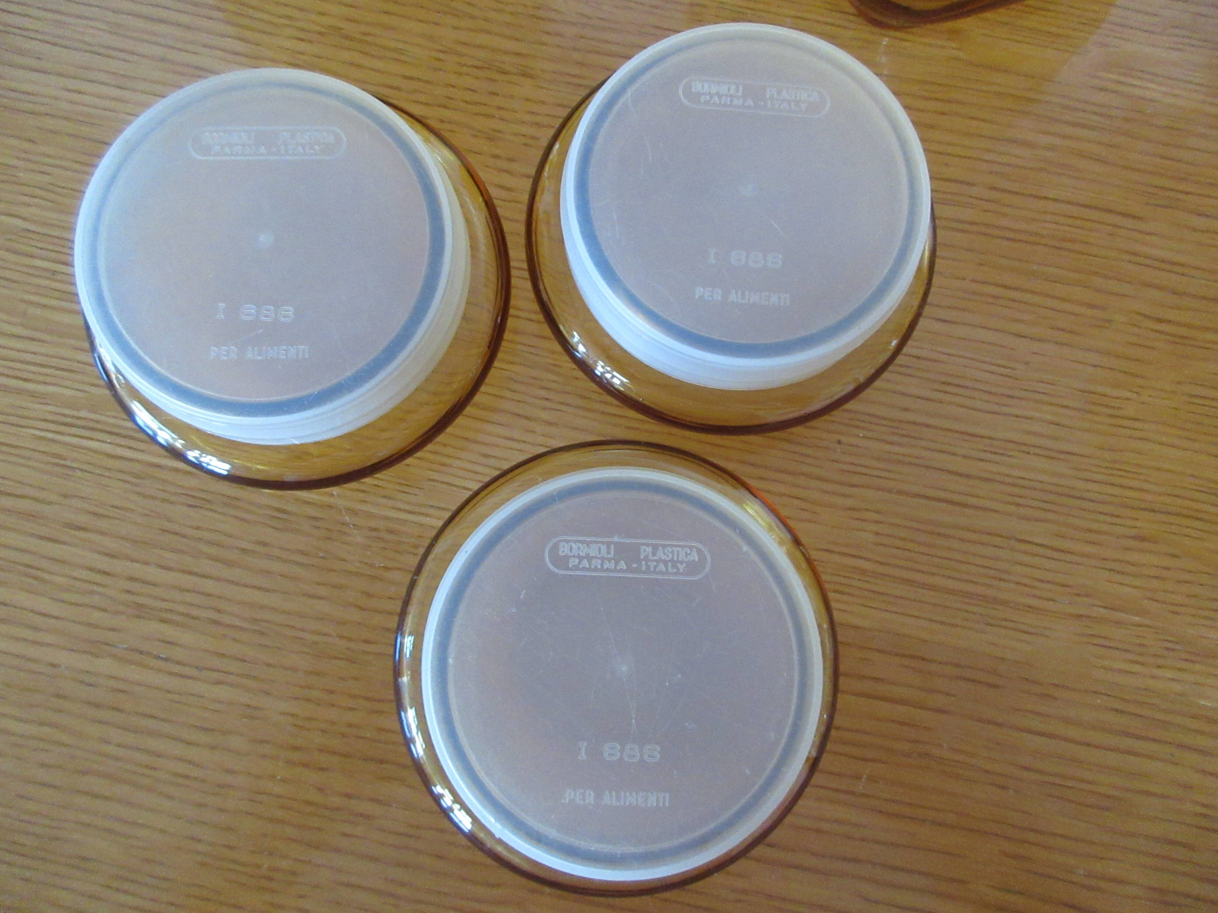 Ensemble de trois pots bocaux en verre jaune vintage