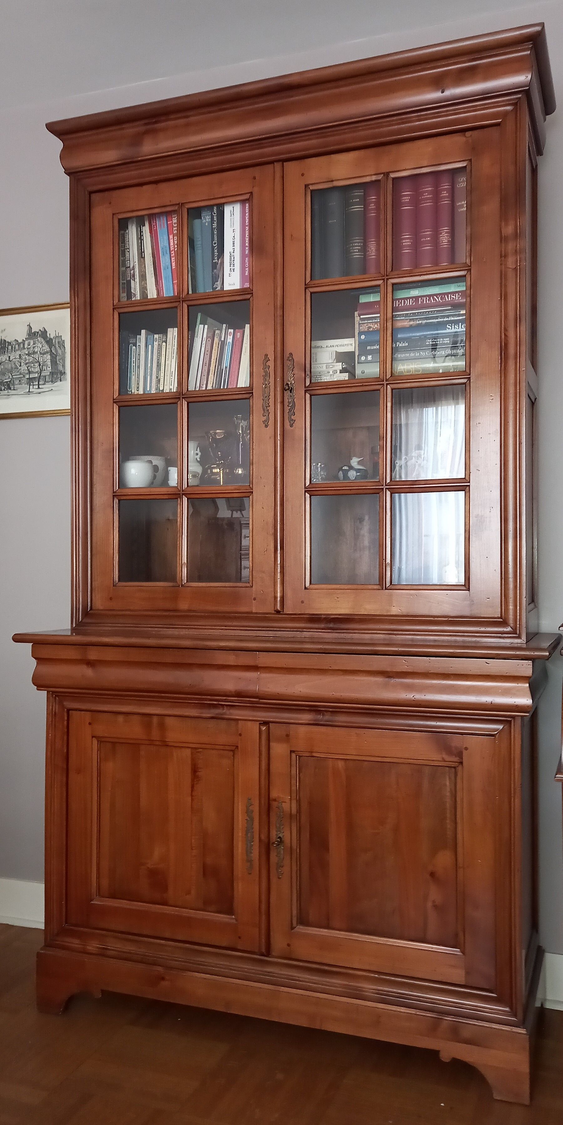 Bookcase 2 bodies in cherry wood Louis Philippe style