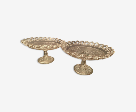 Pair of cups on crystal pedestals with openwork edges late nineteenth early twentieth