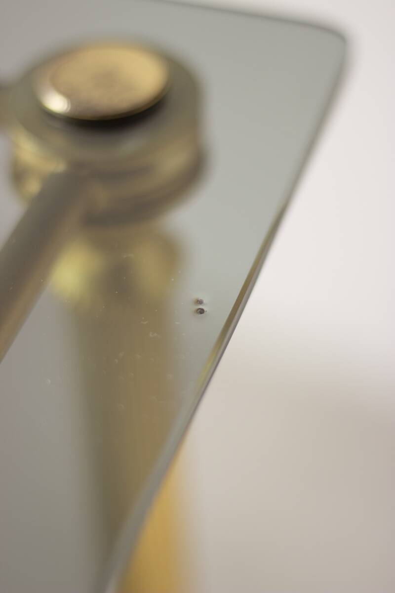 Gold metal and smoked glass server