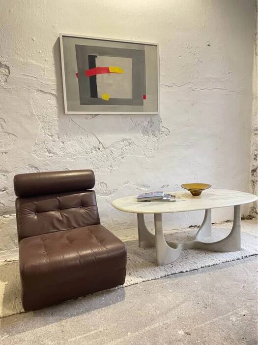 Vintage Marmorino coffee table with sculptural base, Danish modern style 1991