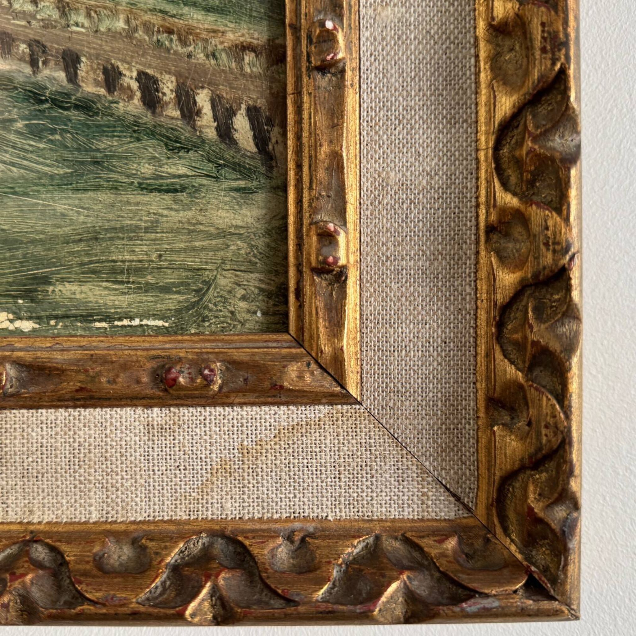 Huile sur carton "Le Croisic jetée en bord de mer", début XXe