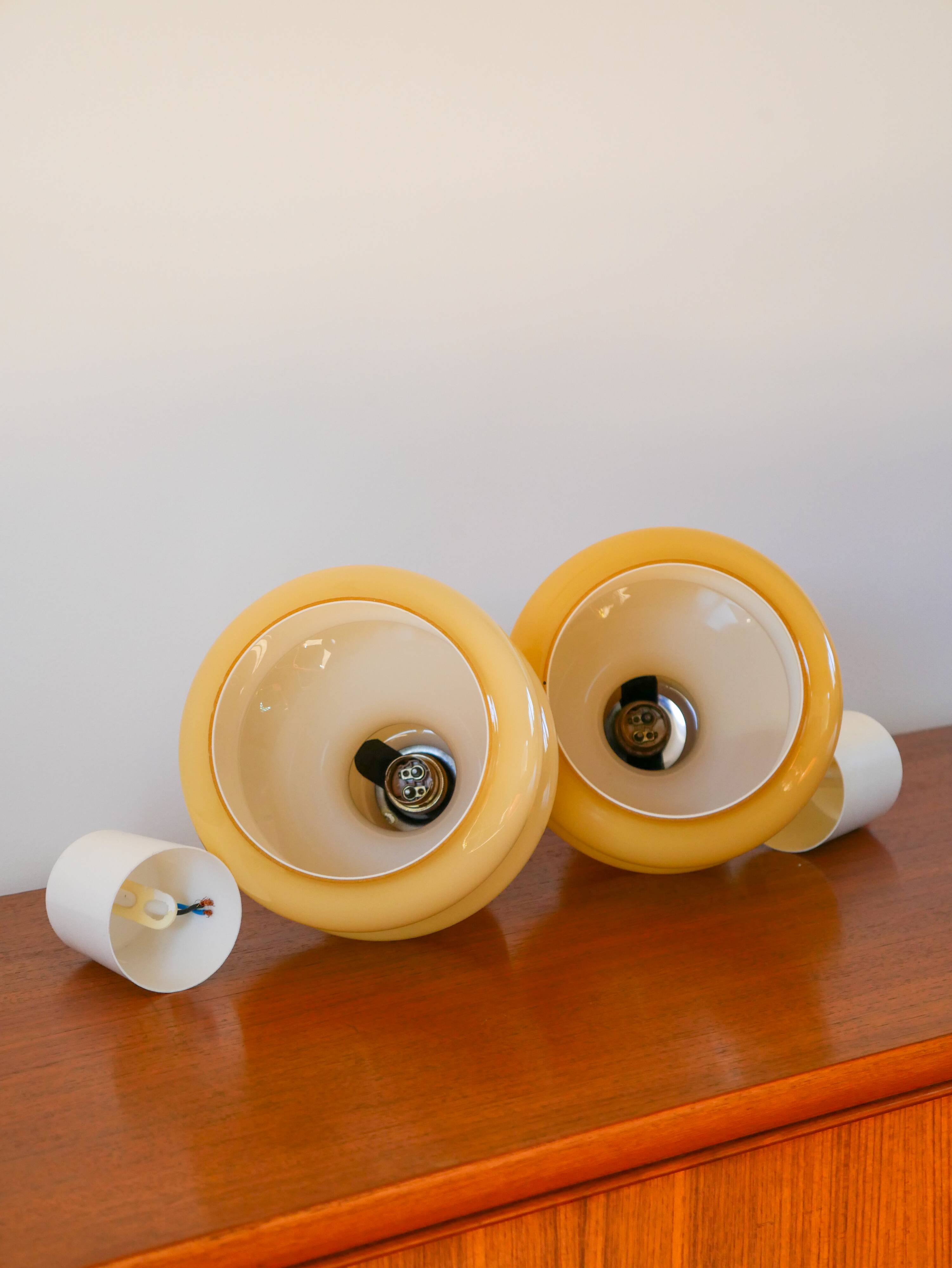 Pair of opaline pendants, Bubble, Beige, 1960