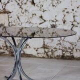 Oval dining table in chrome and smoked glass, 1970.