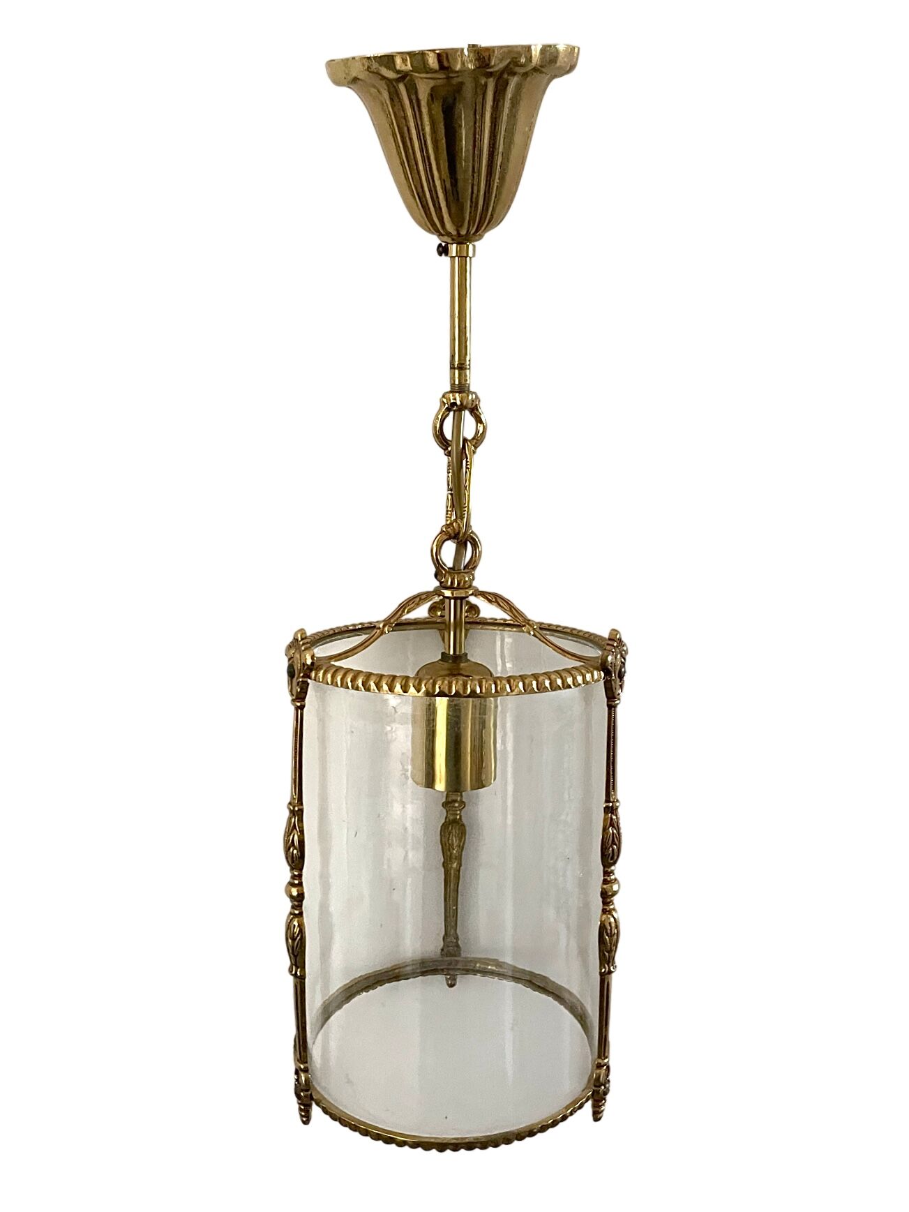 Cylindrical lantern suspension in brass and glass